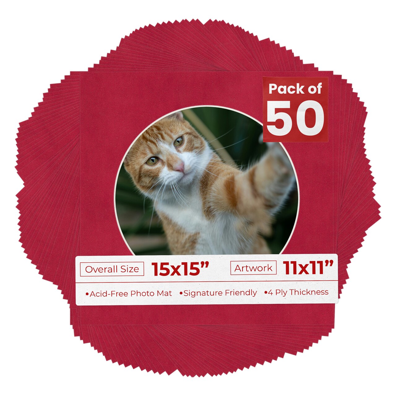 Red Suede Mat Board for 15x15 Frames - Circle Opening for 11x11 Photos